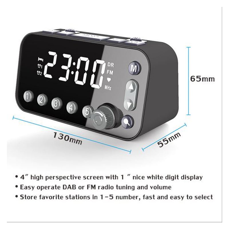 Generic - LCD Backlight Dual USB Port DAB & FM Radio Digital Alarm Clock V7381_P Black - Image 1