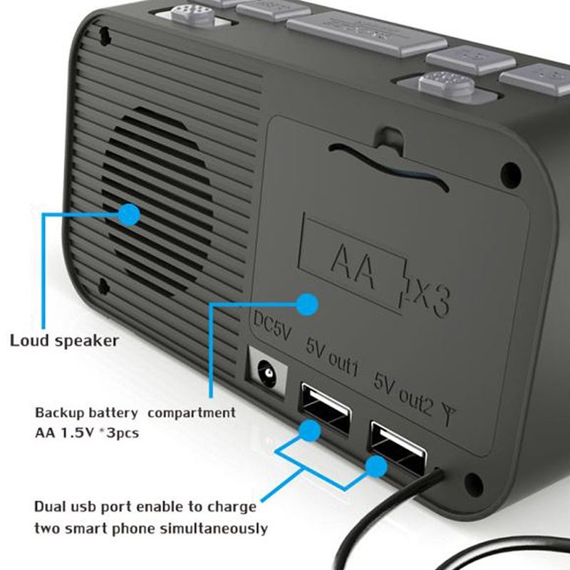 Generic - LCD Backlight Dual USB Port DAB & FM Radio Digital Alarm Clock V7381_P Black - Image 1