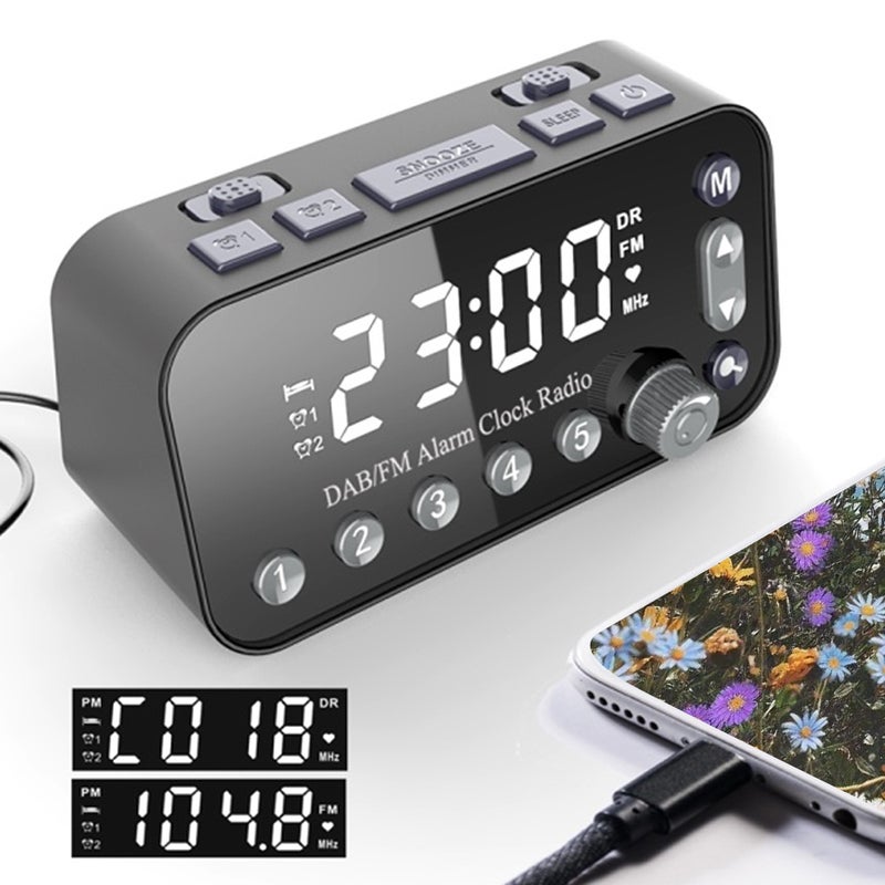 Generic - LCD Backlight Dual USB Port DAB & FM Radio Digital Alarm Clock V7381_P Black - Image 1