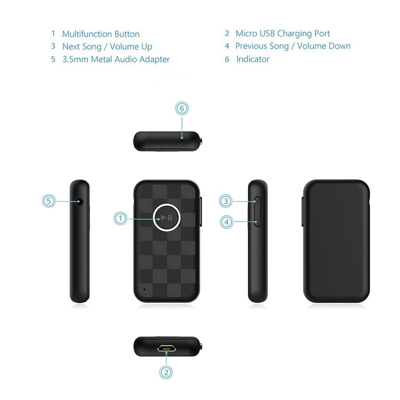 BT09B BT5.0 3.5mm AUX Portable Bluetooth Receiver Adapter Audio Player Hands-Free Car Kit V7366_P Black - Image 5