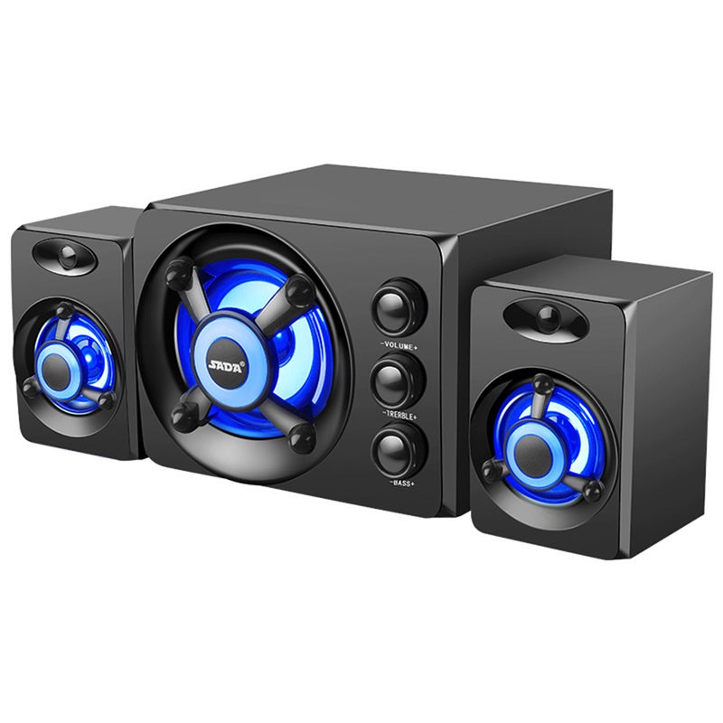 صدى مجموعة مكبر صوت D-208 مضخّم 3 في 1 بسلك مقاس 3.5 مم بصوت Bass معزز للاستخدام المنزلي مع إضاءة LED ملونة V7362_P أسود  - Image 1