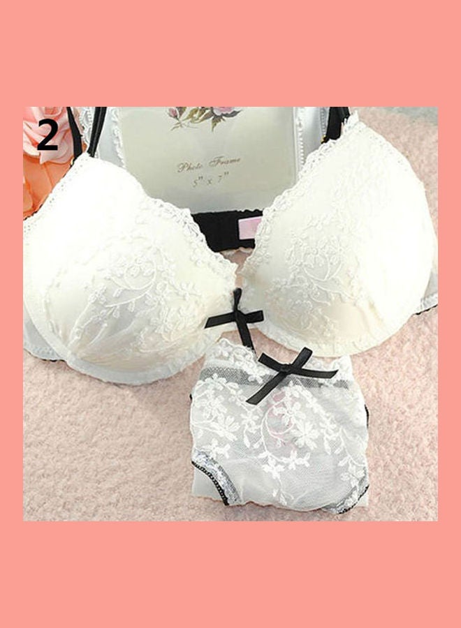 Women Lace Flower Embroider Bow Decor Push Up Bra Set Knickers Underwear Maroon  - Image 4