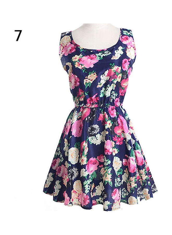 Women Summer Bohemian Floral Sleeveless Vest Printed Beach Chiffon Party Dress Black  - Image 1