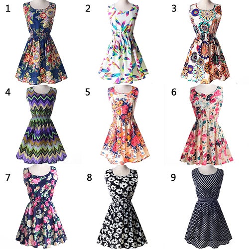 Women Summer Bohemian Floral Sleeveless Vest Printed Beach Chiffon Party Dress Black  - Image 5