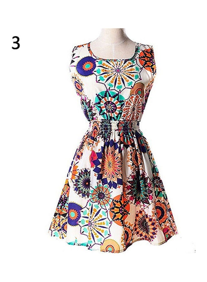 Women Summer Bohemian Floral Sleeveless Vest Printed Beach Chiffon Party Dress Orange - Image 5