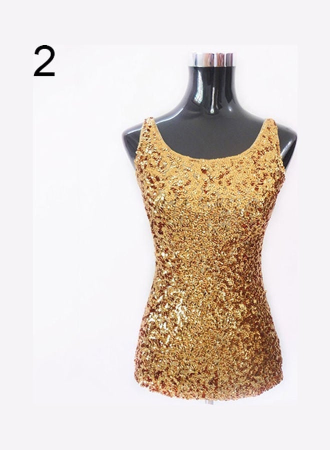 Women's Summer Tank Top Shining Bling Sequined Sleeveless Vest Casual Blouse Gold  - Image 1