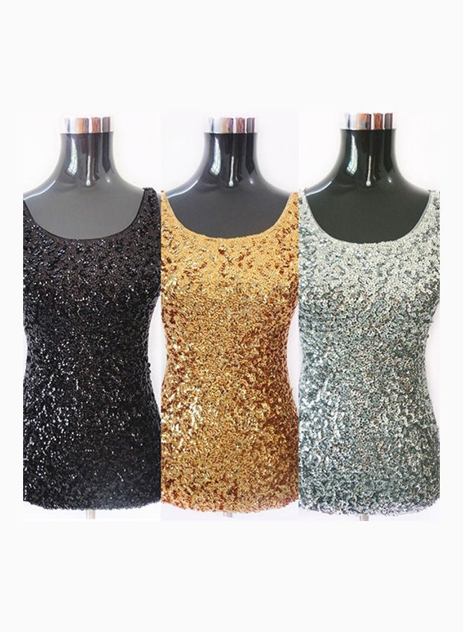 Women's Summer Tank Top Shining Bling Sequined Sleeveless Vest Casual Blouse Gold  - Image 2