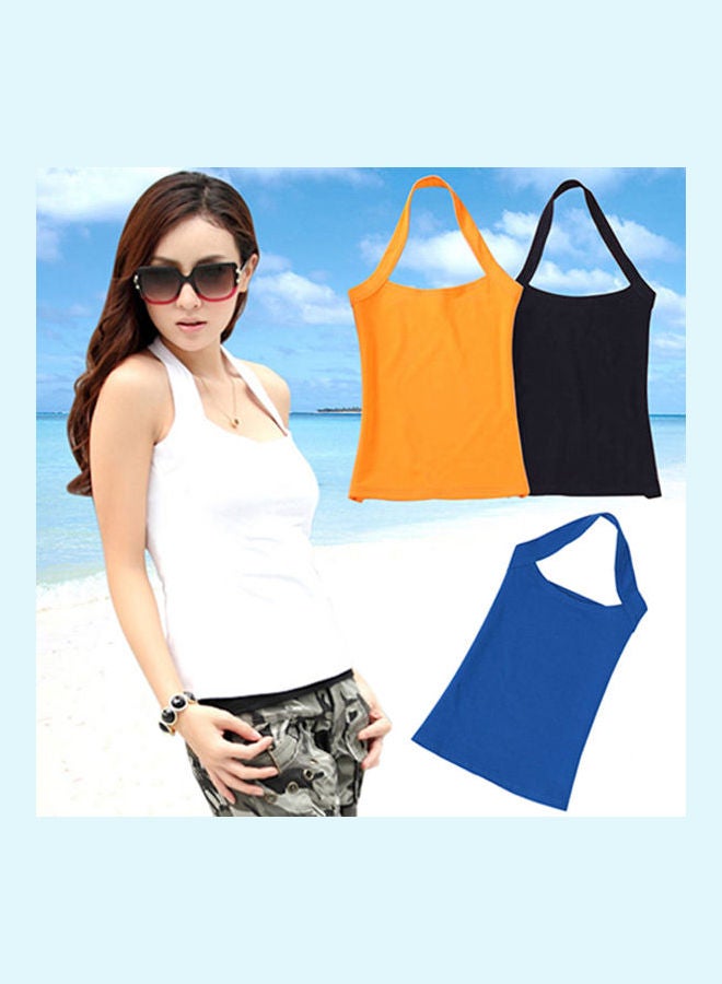 Women's Fashion Cotton Tank Tops Cami Sleeveless Backless T-Shirt Blouse Orange  - Image 4
