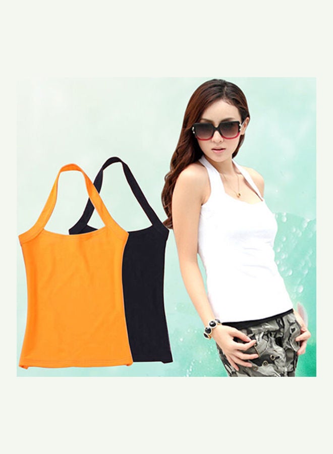 Women's Fashion Cotton Tank Tops Cami Sleeveless Backless T-Shirt Blouse Orange  - Image 5