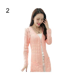 Generic Women Koren Style Cardigan Knitwear Hollow Long Sleeve Casual Outwear Tops Pink  - Image 1