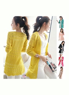 Generic Women Koren Style Cardigan Knitwear Hollow Long Sleeve Casual Outwear Tops Pink  - Image 2
