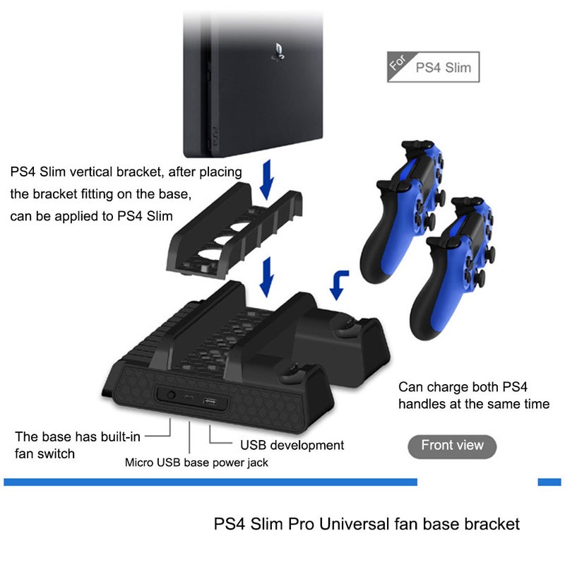 Generic - PS4 SLIM PRO Multifunctional Cooling Vertical Stand Black - Image 1