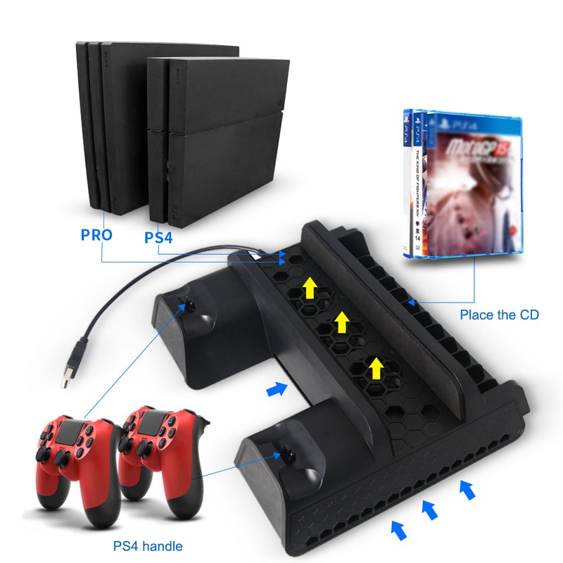 Generic - PS4 SLIM PRO Multifunctional Cooling Vertical Stand Black - Image 1