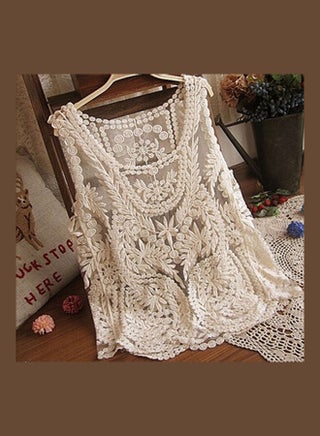 Women's Sleeveless Lace Tank Top Embroidery Hollow-Out Floral Crochet Shirt White - v1605879753/N42477803V_2