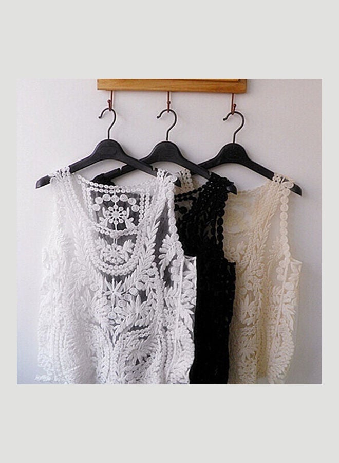 Women's Sleeveless Lace Tank Top Embroidery Hollow-Out Floral Crochet Shirt White