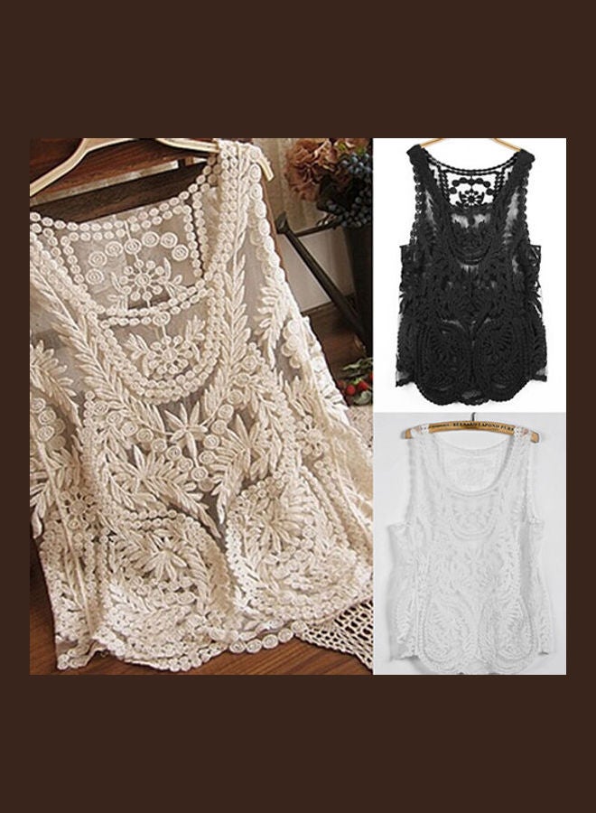 Women's Sleeveless Lace Tank Top Embroidery Hollow-Out Floral Crochet Shirt White