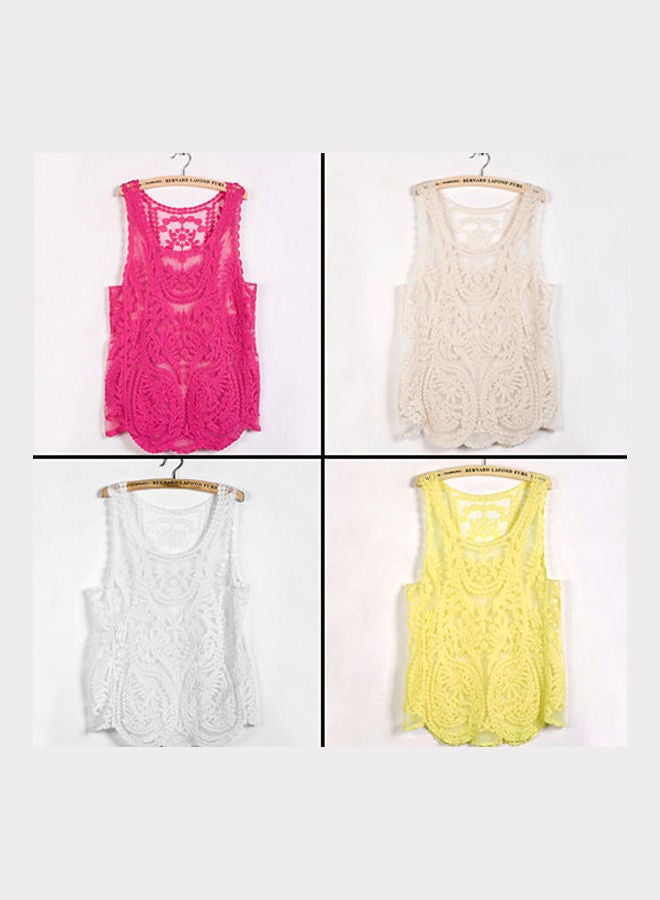 Women's Sleeveless Lace Tank Top Embroidery Hollow-Out Floral Crochet Shirt White