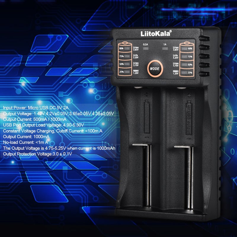 LiitoKala Lii-202 Smart Battery Charger For 1.2V/3.7V/3.2V/3.85V AA/AAA 18490/18350/16340/14500/10440 NiMH Lithium Rechargeable Batteries Black  - Image 2
