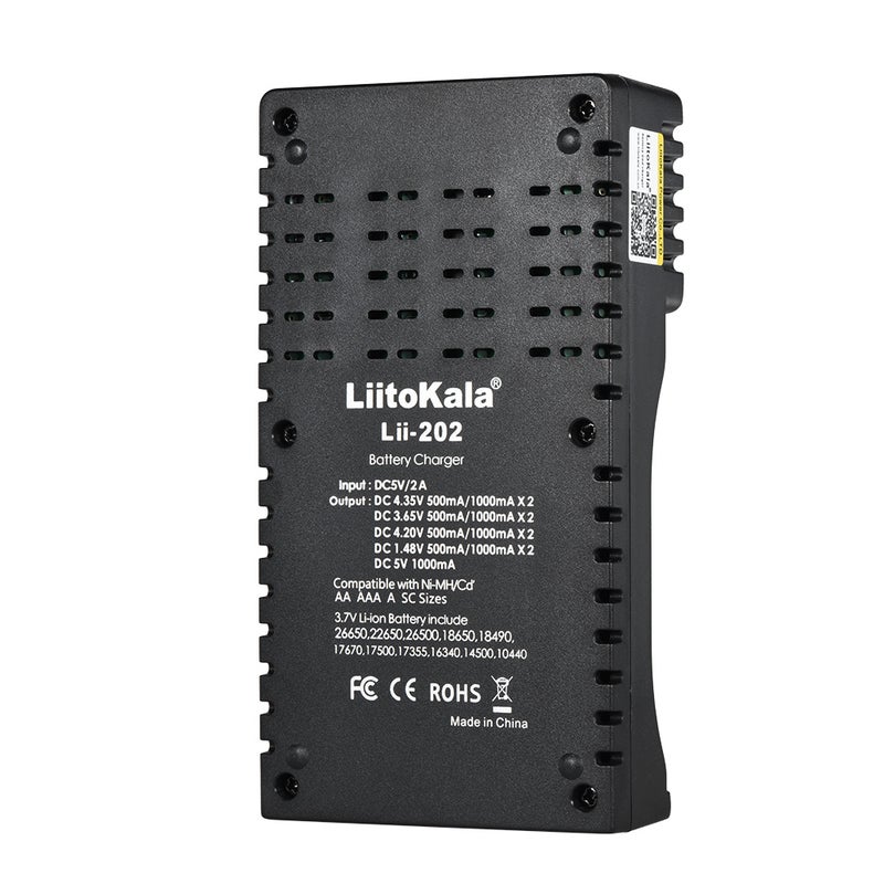 LiitoKala Lii-202 Smart Battery Charger For 1.2V/3.7V/3.2V/3.85V AA/AAA 18490/18350/16340/14500/10440 NiMH Lithium Rechargeable Batteries Black  - Image 4
