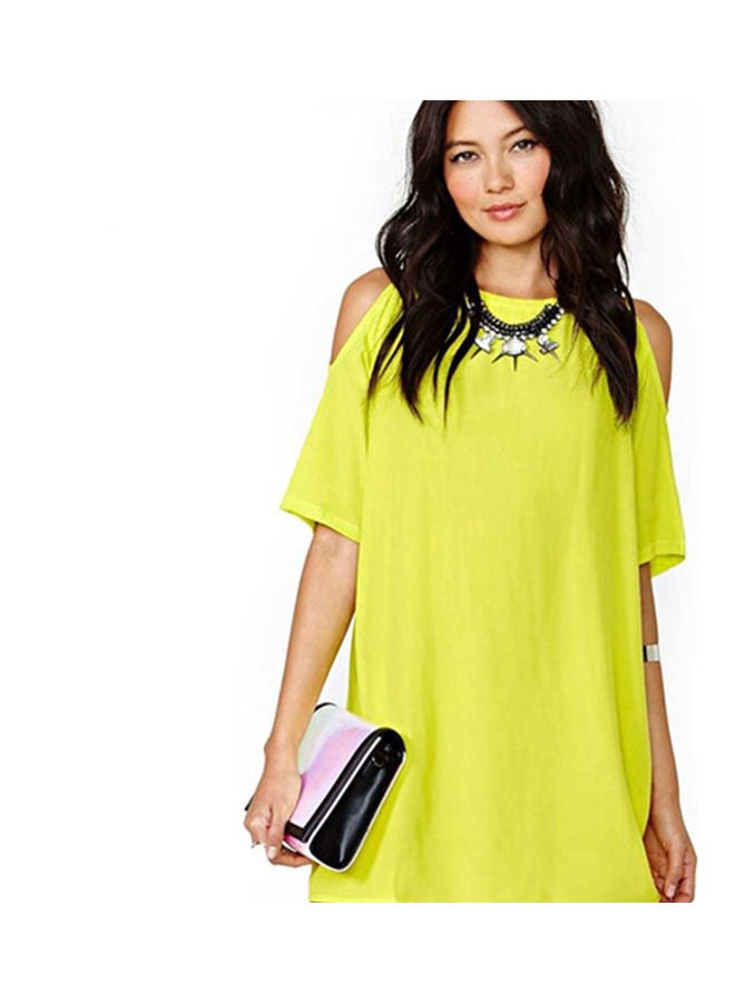 Women's Fashion Summer   Off Shoulder Chiffon Short Sleeve T-Shirt Tops Mini Dress Yellow  - Image 1