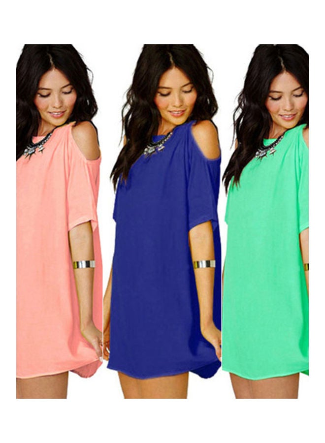 Women's Fashion Summer   Off Shoulder Chiffon Short Sleeve T-Shirt Tops Mini Dress Yellow  - Image 4