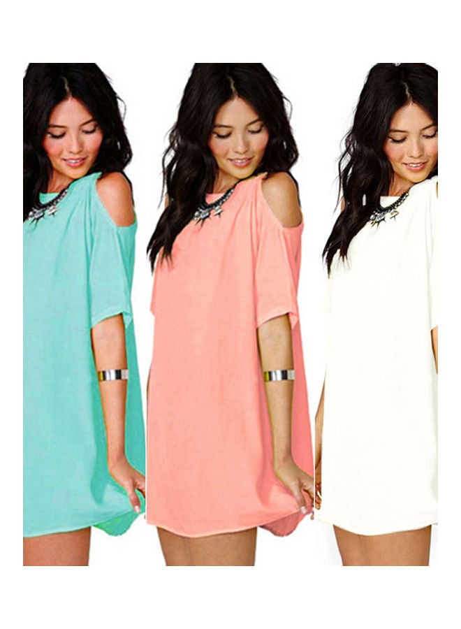 Women's Fashion Summer   Off Shoulder Chiffon Short Sleeve T-Shirt Tops Mini Dress Yellow  - Image 5