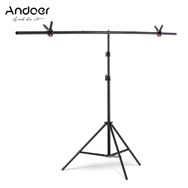 ANDOER - 2x2m/6.5x 6.5ft Portable Adjustable Height T-Shape Backdrop Stand Background Bracket Kit Black - Image 1