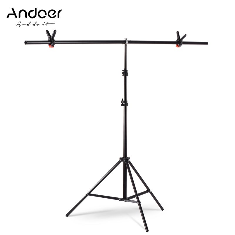 ANDOER 1.5x2m/4.9x6.5ft Portable Adjustable Height T-Shape Backdrop Stand Background Bracket Kit Black - Image 1