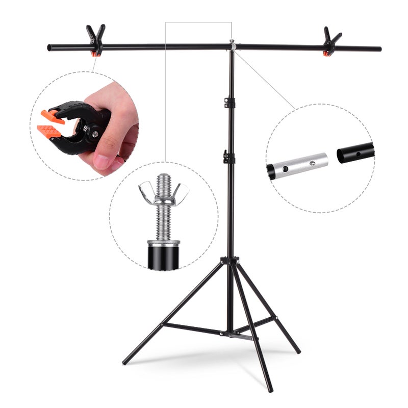 ANDOER 1.5x2m/4.9x6.5ft Portable Adjustable Height T-Shape Backdrop Stand Background Bracket Kit Black - Image 2