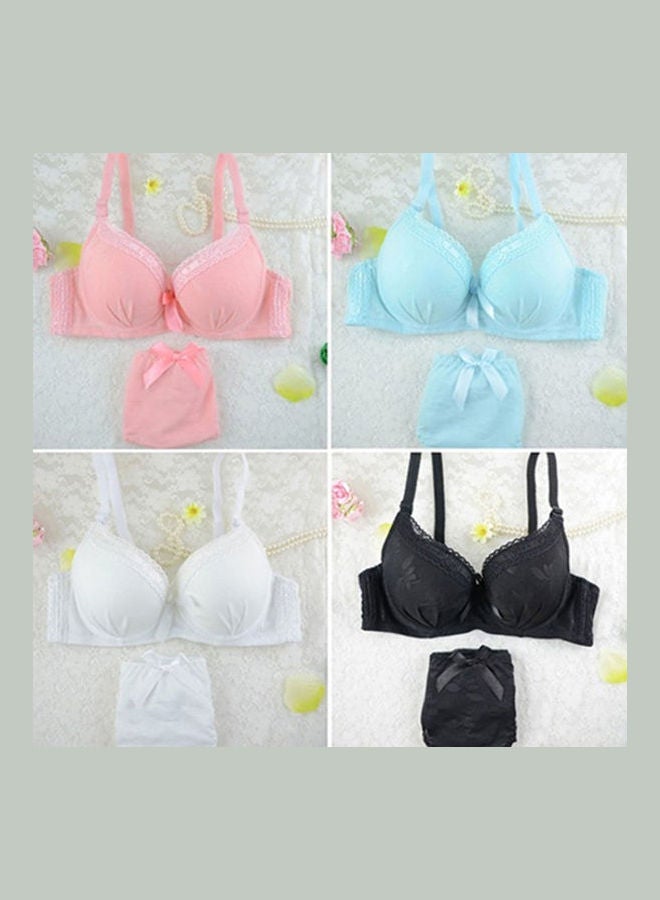 Women's Lace Underwire Push Up Bra Set Bowknot Embroider Brassiere Panties Black  - Image 2