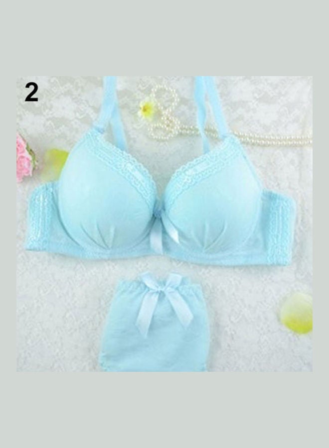 Women's Lace Underwire Push Up Bra Set Bowknot Embroider Brassiere Panties Light Blue  - Image 1