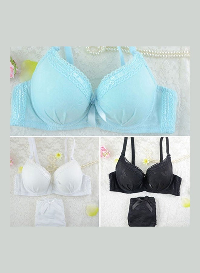 Women's Lace Underwire Push Up Bra Set Bowknot Embroider Brassiere Panties Light Blue  - Image 3