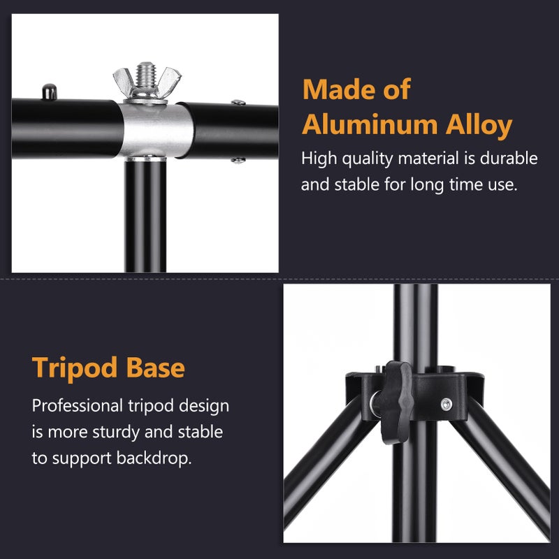 ANDOER - 2x2m/6.5x 6.5ft Portable Adjustable Height T-Shape Backdrop Stand Background Bracket Kit Black - Image 1