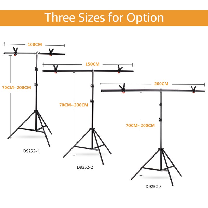 ANDOER - 2x2m/6.5x 6.5ft Portable Adjustable Height T-Shape Backdrop Stand Background Bracket Kit Black - Image 1
