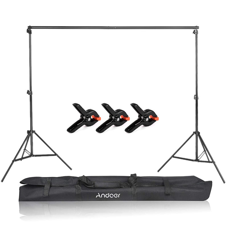 ANDOER 2.6x3m/8.5x10ft Studio Backdrop Stand Adjustable Photography Background Bracket With Carrying Bag Black - Image 4