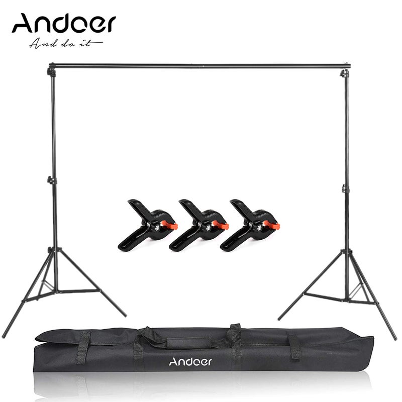 ANDOER 2.6x3m/8.5x10ft Studio Backdrop Stand Adjustable Photography Background Bracket With Carrying Bag Black - Image 1