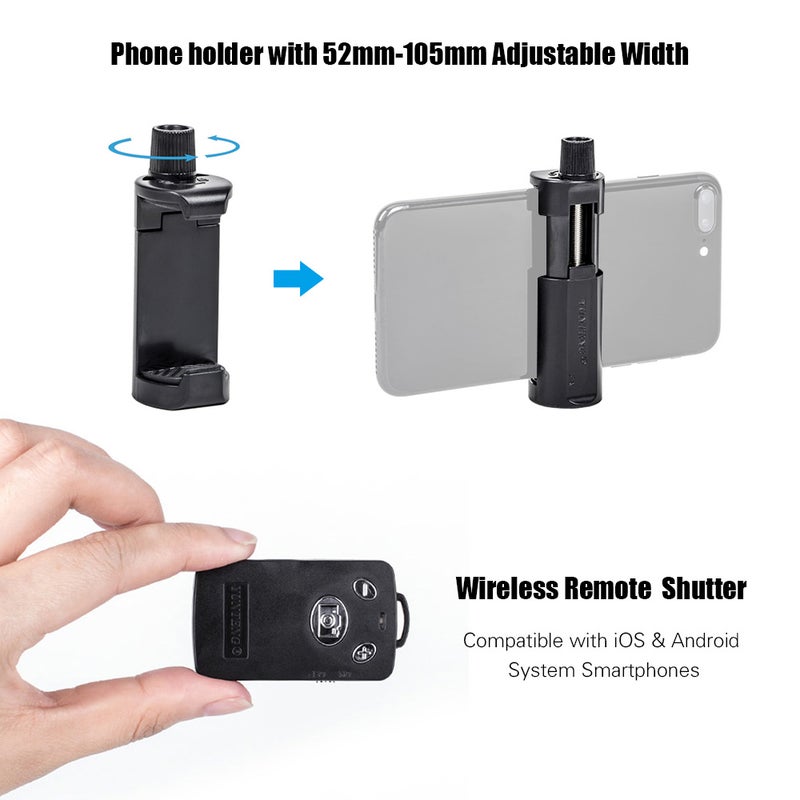 VCT-5208 1.5kg Load Capacity 125cm Portable Tripod Stand With Phone Holder Remote Shutter black - Image 2