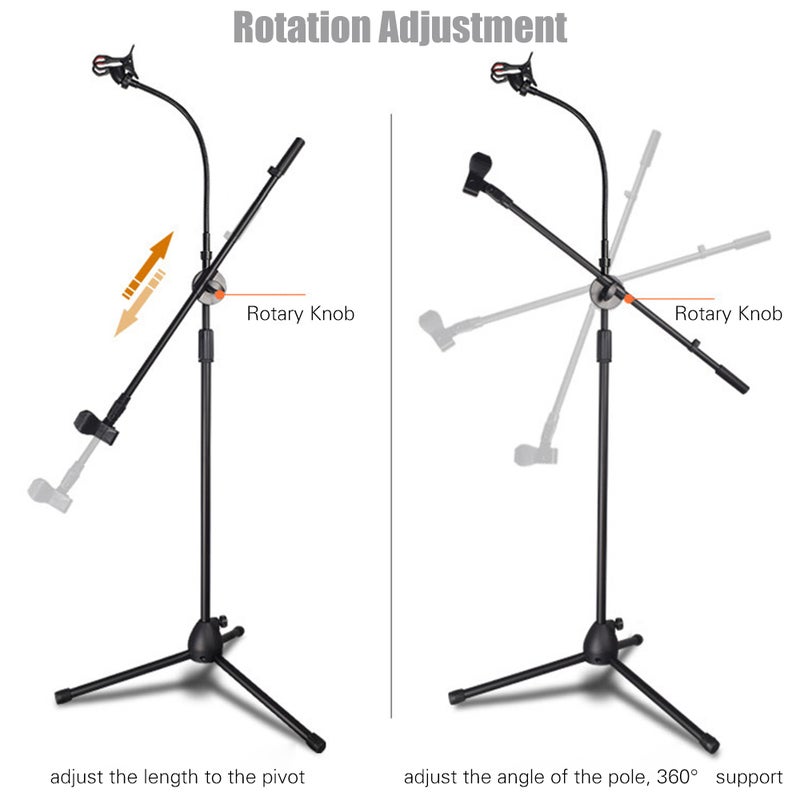 Height Angle Adjustable Floor-Standing Mic Tripod Stand With Mic-Clip And Phone Holder Black  - Image 3