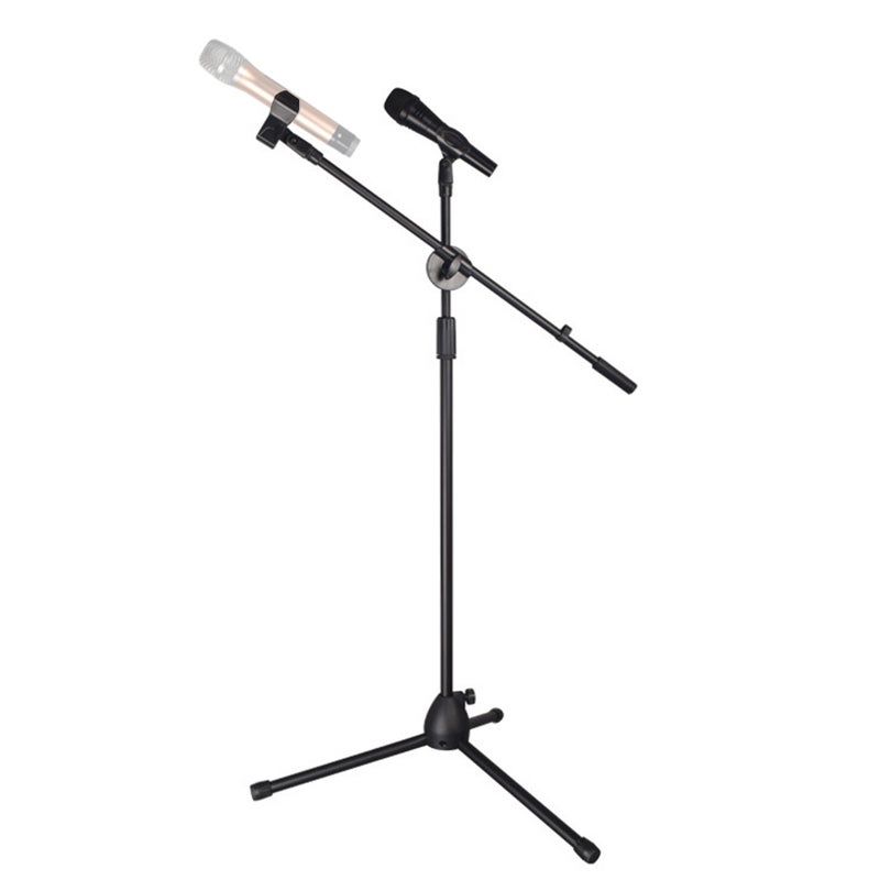 Height Angle Adjustable Floor-Standing Mic Tripod Stand With Dual Mic-Clip Black  - Image 5