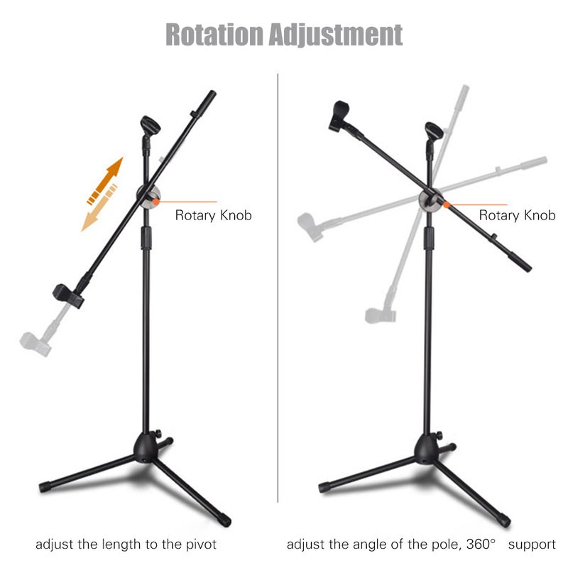 Height Angle Adjustable Floor-Standing Mic Tripod Stand With Dual Mic-Clip Black  - Image 3