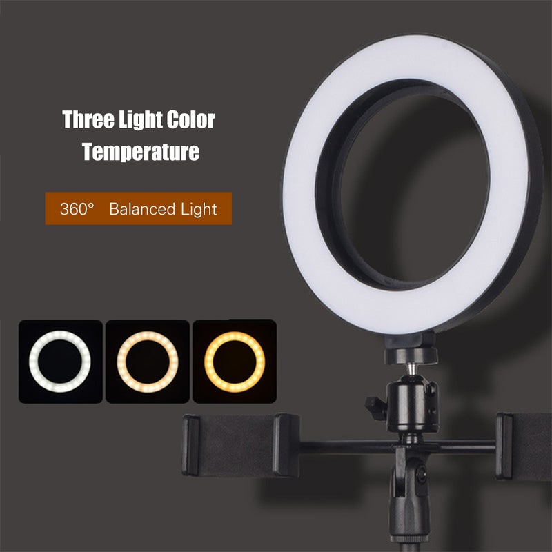 Cell Phone Stand With Ring Light And Dual Holders Black  - Image 3
