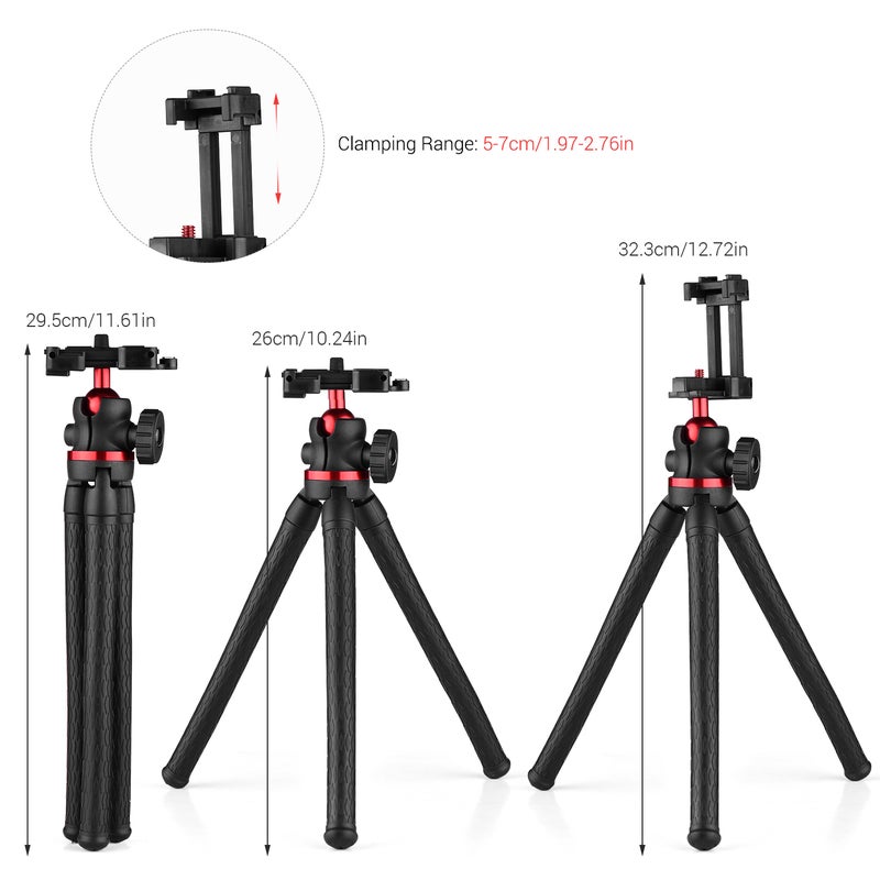 حامل ثلاثي القوائم مرن وقابل للدوران بزاوية 360 درجة بتصميم أخطبوط مع برغي ملولب مقاس 1/4 بوصة أسود - Image 2