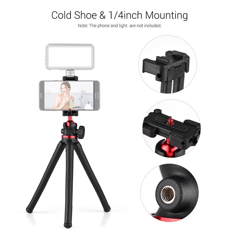 حامل ثلاثي القوائم مرن وقابل للدوران بزاوية 360 درجة بتصميم أخطبوط مع برغي ملولب مقاس 1/4 بوصة أسود - Image 5