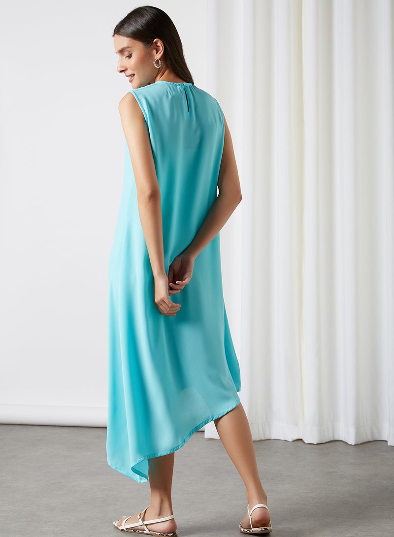 Aila Solid Design Sleeveless Skater Dress Powder Blue  - Image 2
