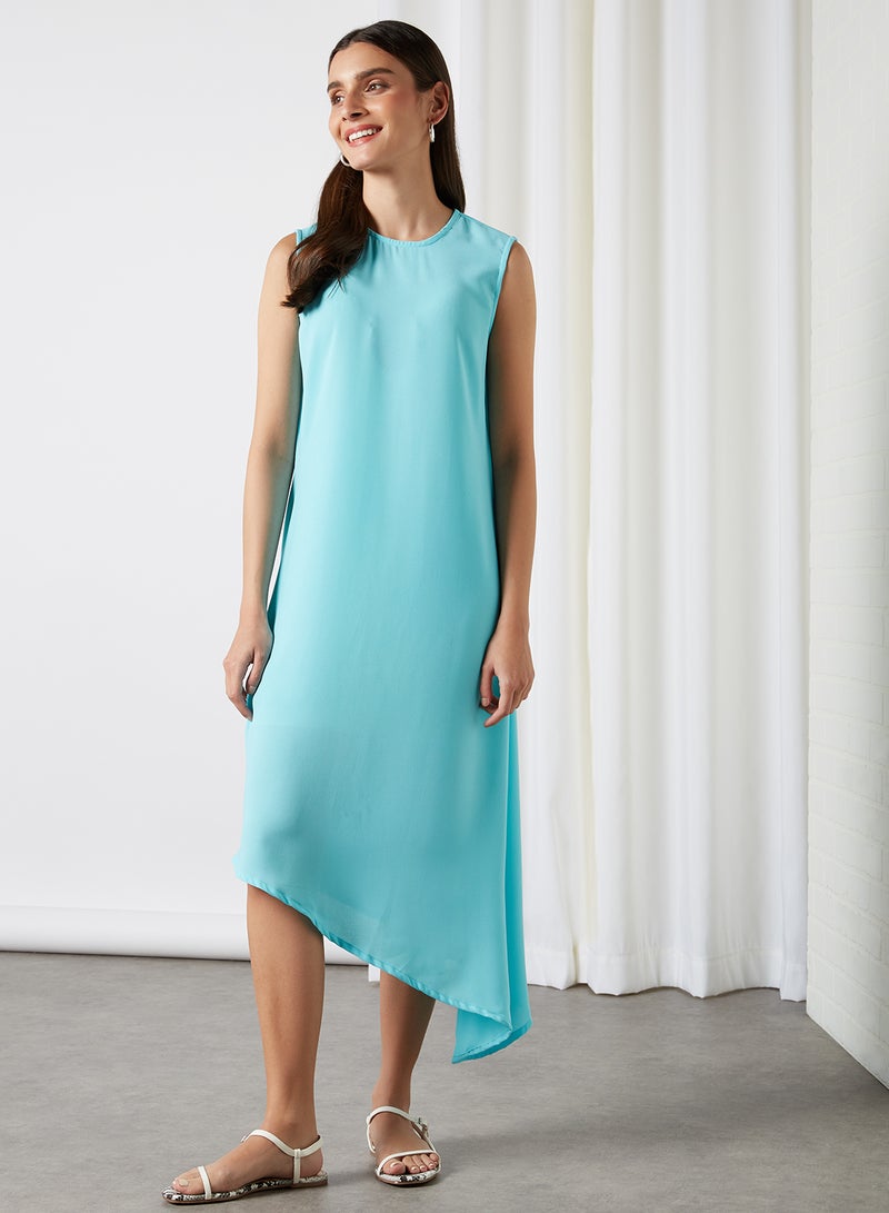 Aila Solid Design Sleeveless Skater Dress Powder Blue  - Image 3