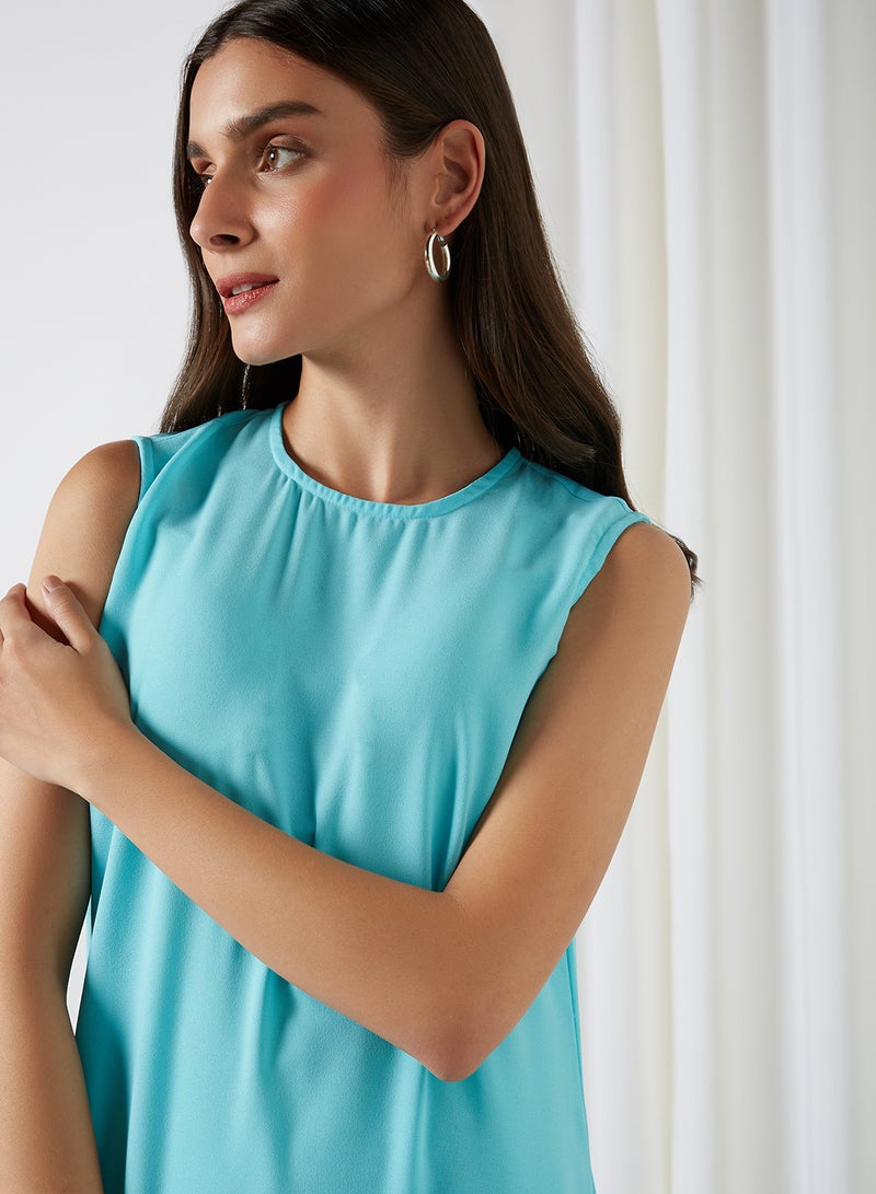 Aila Solid Design Sleeveless Skater Dress Powder Blue  - Image 4