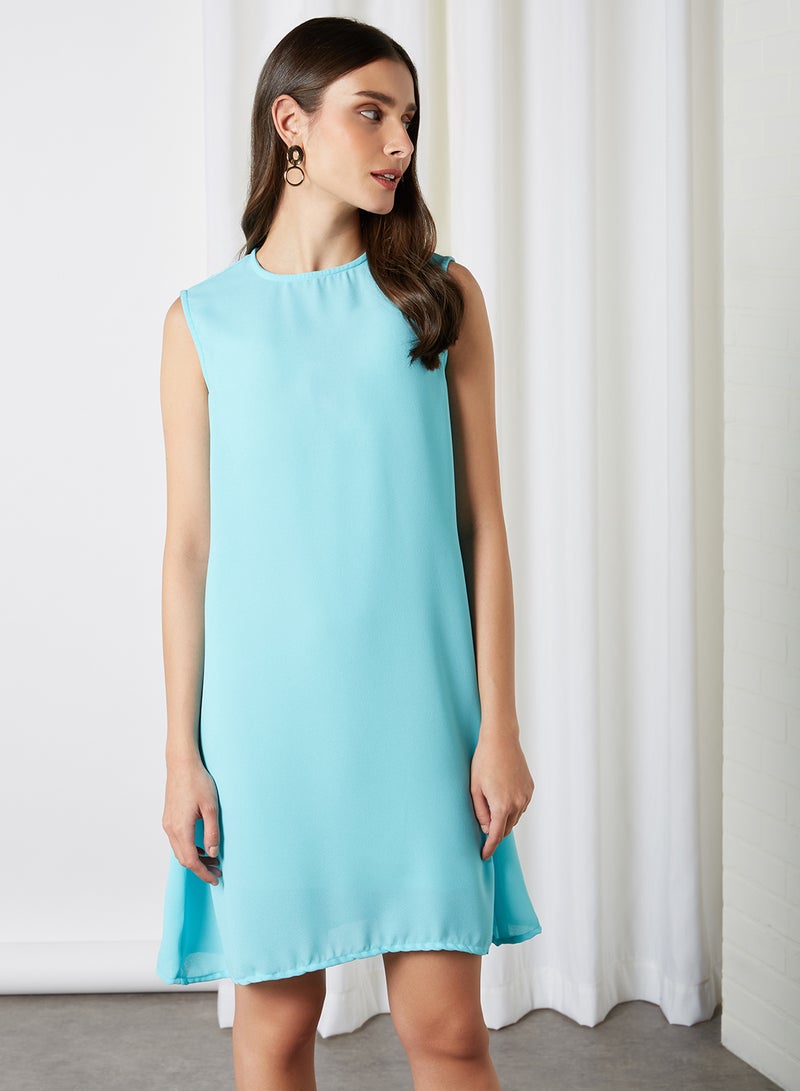 Aila Solid Design Sleeveless Skater Dress Powder Blue  - Image 1