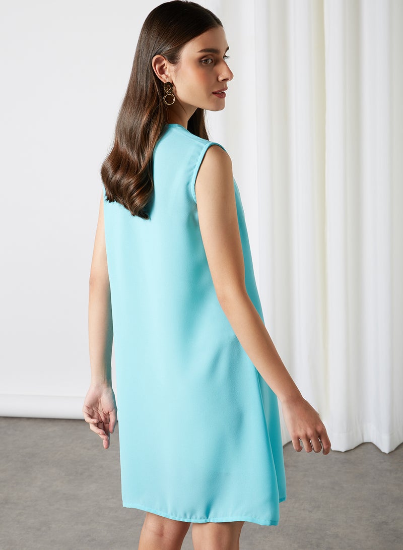 Aila Solid Design Sleeveless Skater Dress Powder Blue  - Image 4