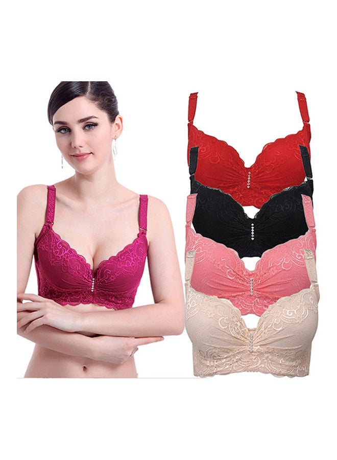 Generic Women Adjustable Push Up Side Gathering Furu Lace Bra Shaping Underwear Red  - Image 1