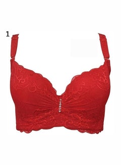 Women Adjustable Push Up Side Gathering Furu Lace Bra Shaping Underwear Red - v1605883297/N42477930V_4